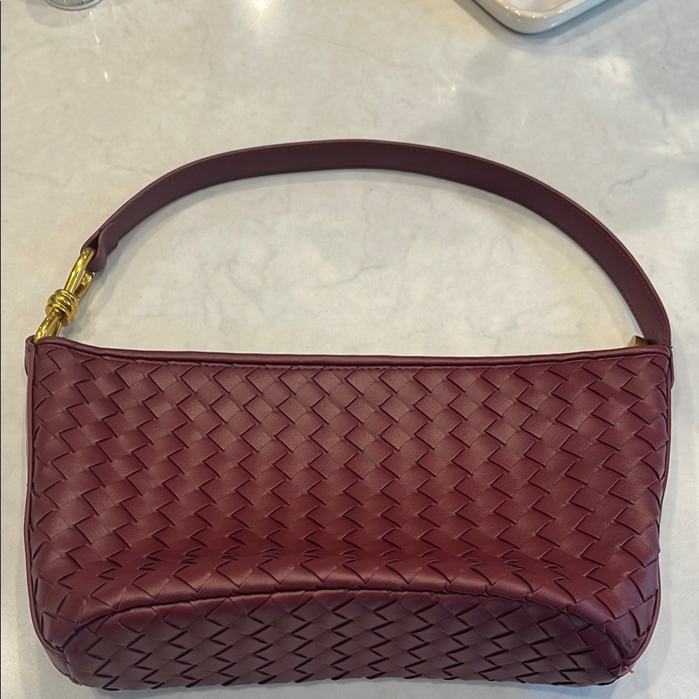Elegant Red Woven Faux Leather Shoulder Bag
